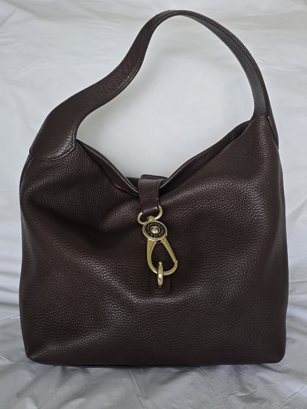 Dooney & Bourke Belvedere Leather Logo Lock Large Hobo Shoulder Bag Brown